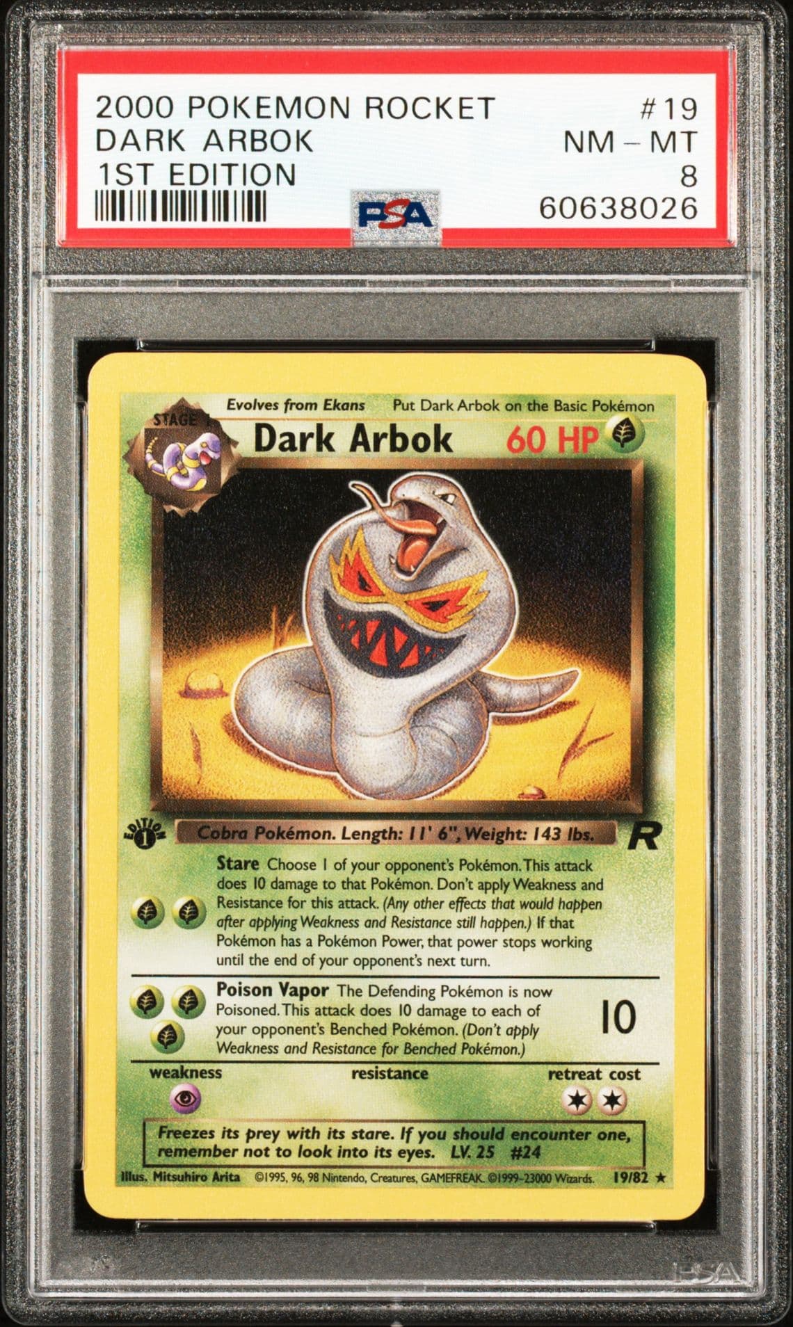 Pokemon TCG - Team Rocket - 1st Edition Dark Arbok 19/82 PSA 8
