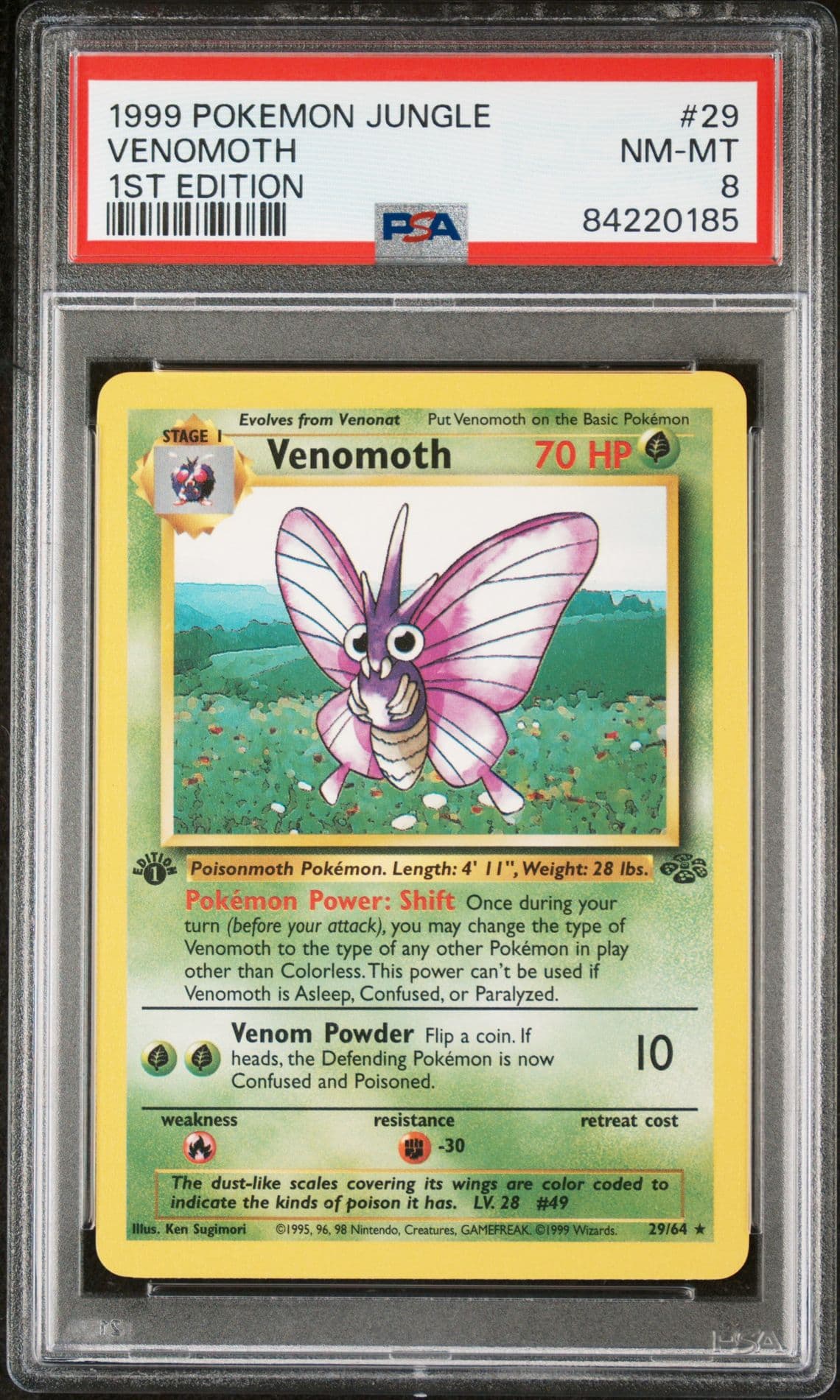 1999 Pokemon TCG Jungle Venomoth 1st Edition Rare 29/64 PSA 8 Card Stock