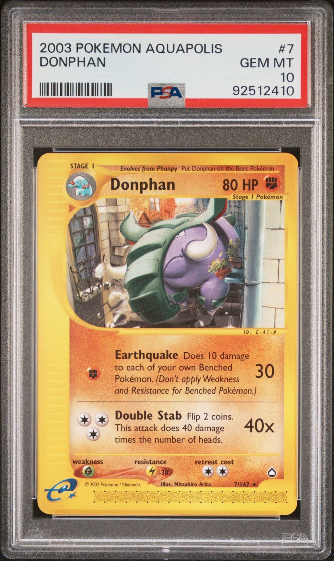 2003 POKEMON AQUAPOLIS #7 DONPHAN PSA 10