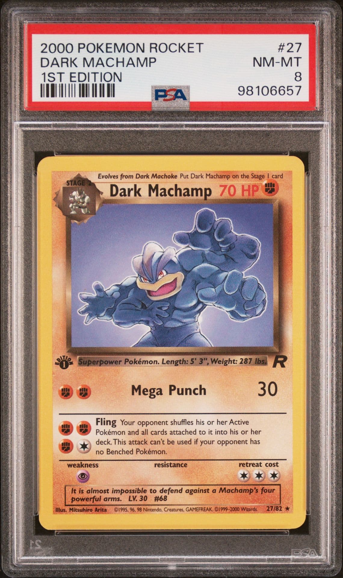 2000 Pokemon Team Rocket 1st Edition #27 Dark Machamp PSA 8 NM-MINT