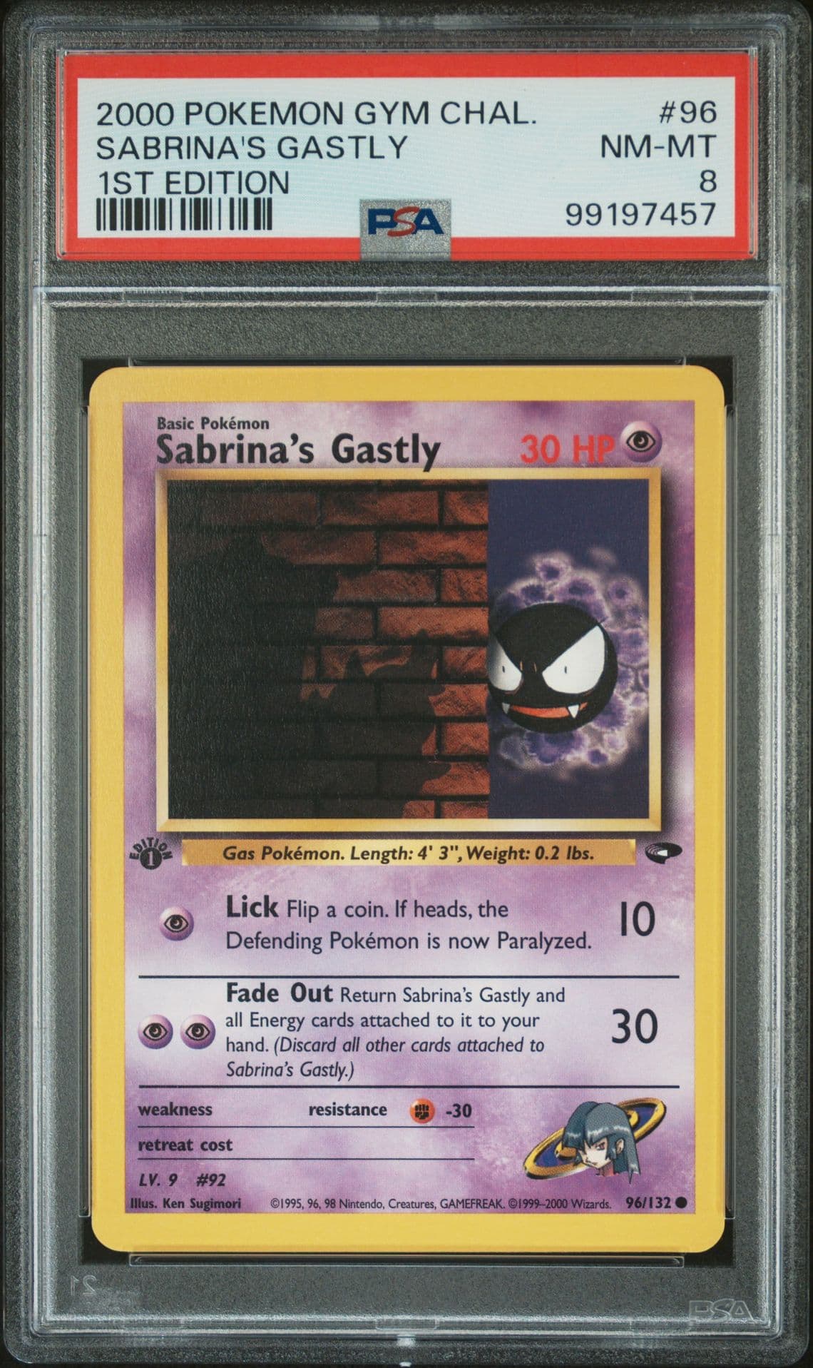 2000 POKEMON GYM CHALLENGE 96 SABRINA'S GASTLY PSA 8 NM MINT 1ST EDITION