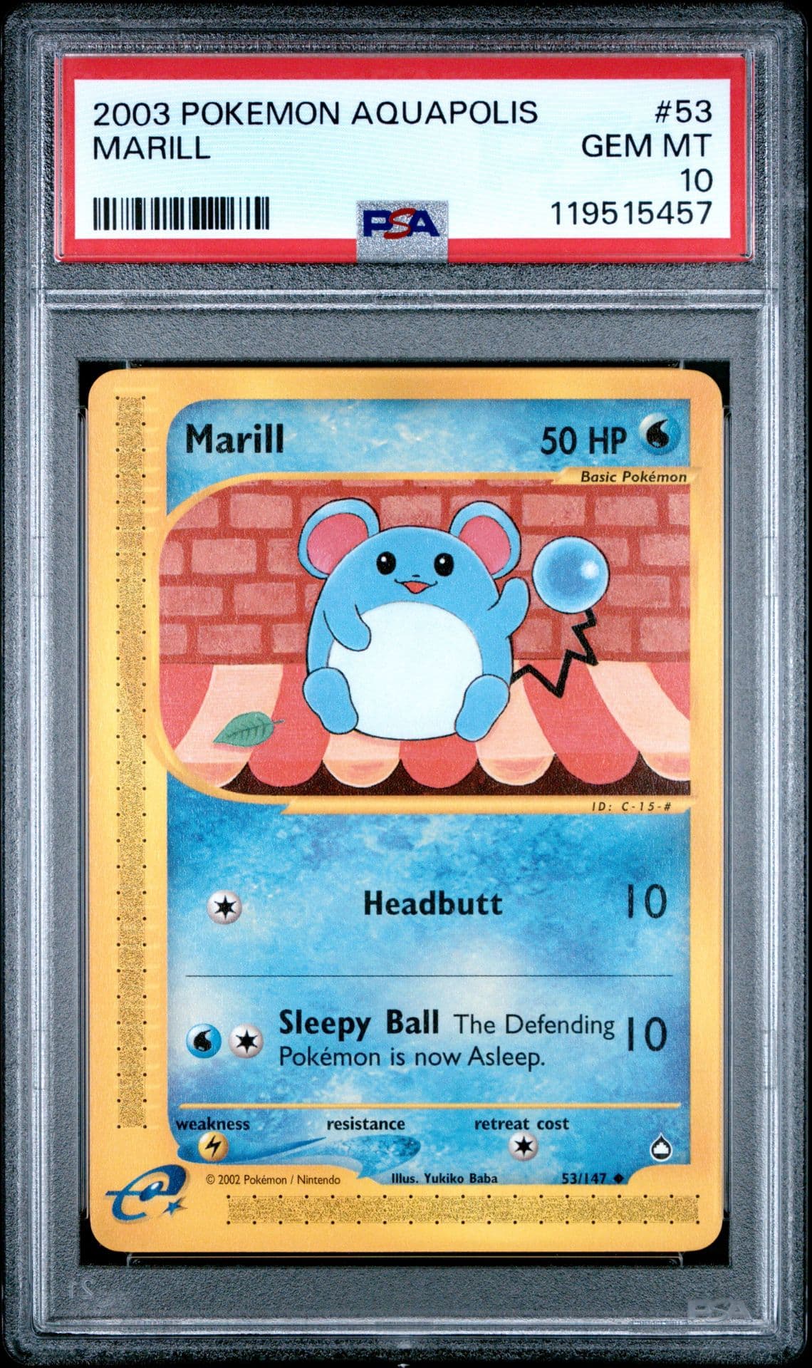 2003 POKEMON AQUAPOLIS #53 MARILL PSA 10