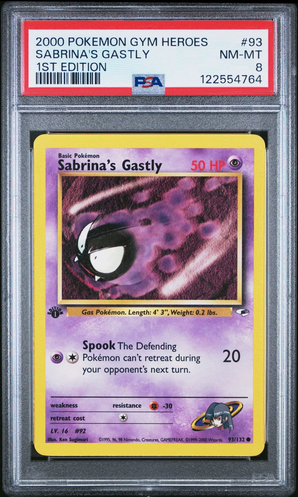 Pokémon Sabrina's Gastly 93/132 Gym Heroes 1st Edition PSA 8 Regular