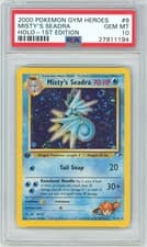 PSA 10 1st Edition Misty's Seadra 9/132 Gym Heroes Pokemon 2000