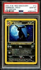 PSA 10 GEM MINT Umbreon 13/75 SWIRL HOLO Neo Discovery 1ST EDITION Pokemon Card