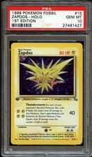PSA 10 GEM MINT Zapdos 15/62 HOLO RARE Fossil 1ST EDITION Pokemon Card