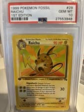 1999 POKEMON TCG FOSSIL RAICHU 1ST EDITION PSA 10 29/62 RARE