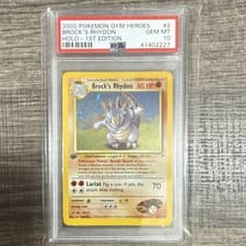 Pokémon Brock's Rhydon Gym Heroes Holo Rare 1st Edition PSA 10 2/132 2000