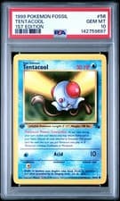 PSA 10 GEM MINT 1999 POKEMON FOSSIL 56 TENTACOOL 1ST EDITION ENGLISH